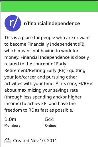 personal finance reddit community r/financialindependence
