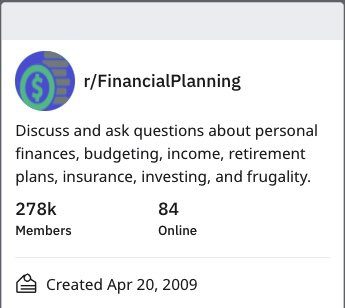 reddit community r/FinancialPlanning