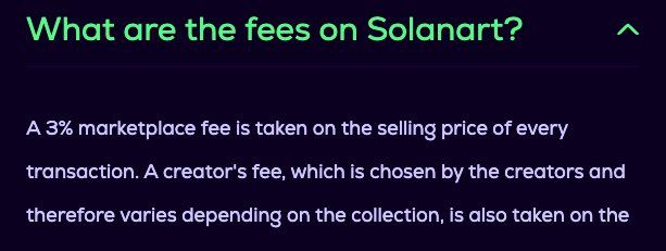 Solanart NFT marketplace fees